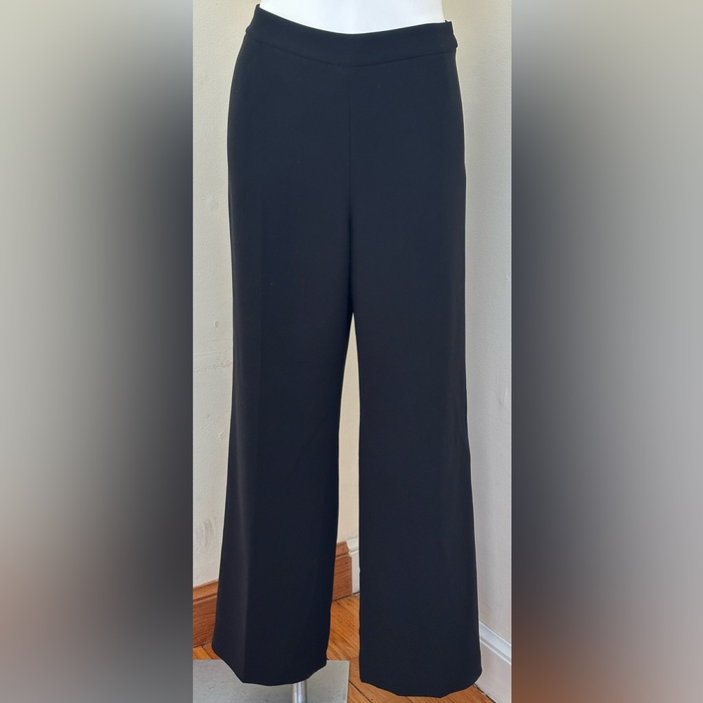 LE SUIT Classic Black Wide Leg High Waist Pants Front Pleated Sz 12P Side Zip.